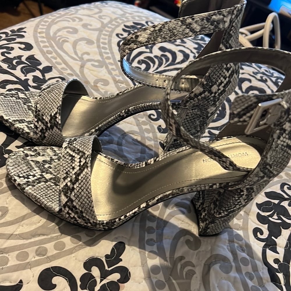 Faux snakeskin heels
